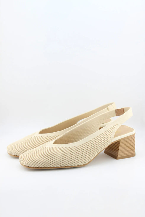 Miss Elastic Knit Slingback Chunky Heel Pumps
